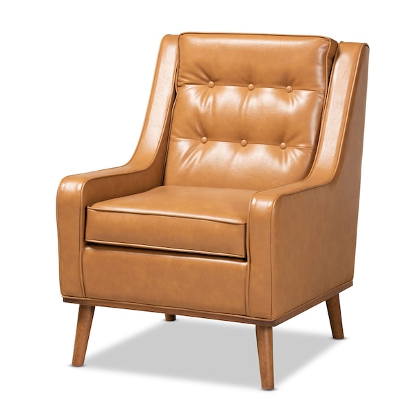 Baxton Studio Daley Modern and Contemporary Tan Faux Leather and Walnut Brown Finished Wood Lounge Armchair 183-11013-Zoro - main